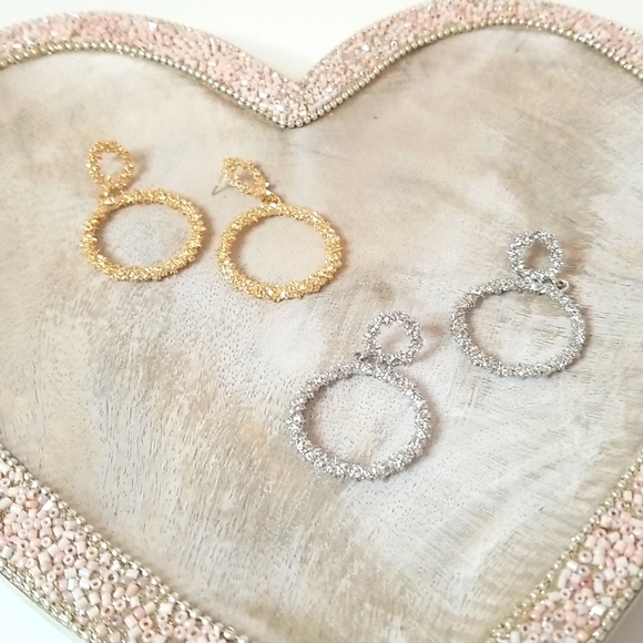 Gold Silver Round Hoop Earrings - Picture 2 of 6